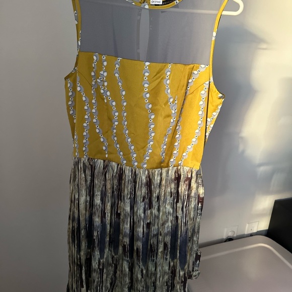 BCBGMaxAzria Yellow and Gray Fringe Mini Dress - Picture 3 of 8